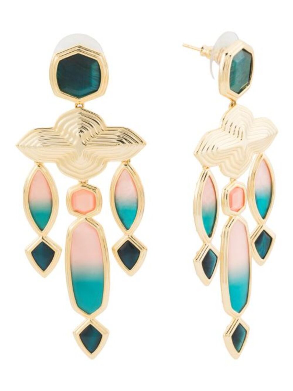 KENDRA SCOTT Gold Teal Mix Tiger's Eye Monica Statement Earrings